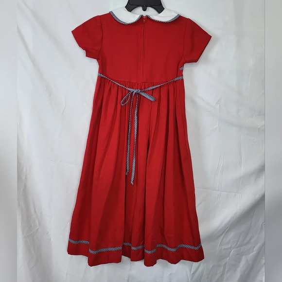 Vintage Bonnie‎ Jean Union Made Red White Peter Pan Collared Dress Size 7 - Picture 6 of 9